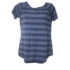 Athleta Navy Blue Stripe Short Sleeve Low Twist Back Top Shirt Size S